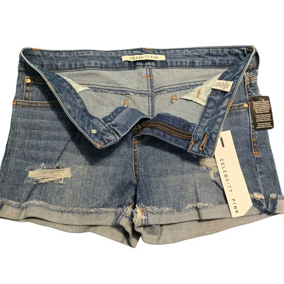 New Distressed Jean Shorts Booty Blue Denim 11/30 Mid Rise Cuffed Celebrity Pink - Picture 5 of 10